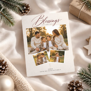 Modern Blessings Photo Collage Religious Christmas Holiday Card