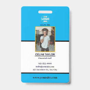 Modern Bleu ID Card with Photo & Logo Badge