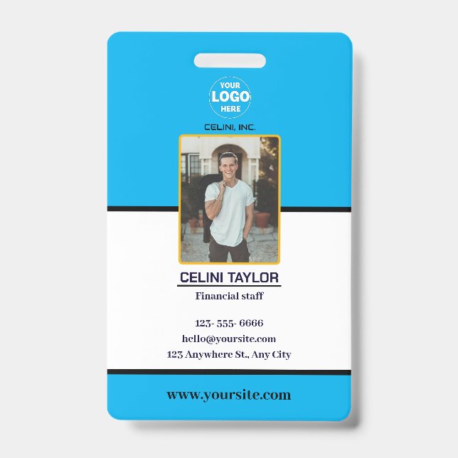 Modern Bleu ID Card with Photo & Logo Badge (Front)