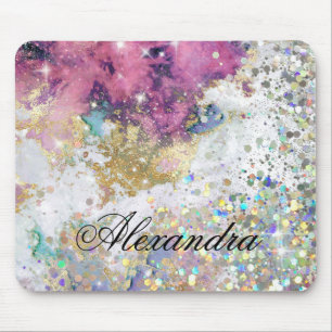 Modern Bling Sparkles Glitter Gold Galaxy Stars Mouse Pad
