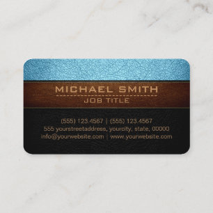 Modern Blizzard Blue and Black Leather Look Business Card