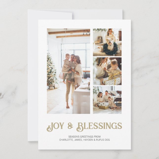 Modern Block 4 Photo Christmas Personalised Holiday Card (Front)