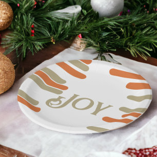 Modern Block Joy Christmas Paper Plate