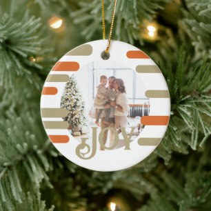 Modern Block Photo Christmas Personalized Ceramic Ornament