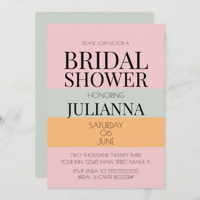 Modern Block Pink Mint Bright BRIDAL SHOWER Invitation (Front/Back)