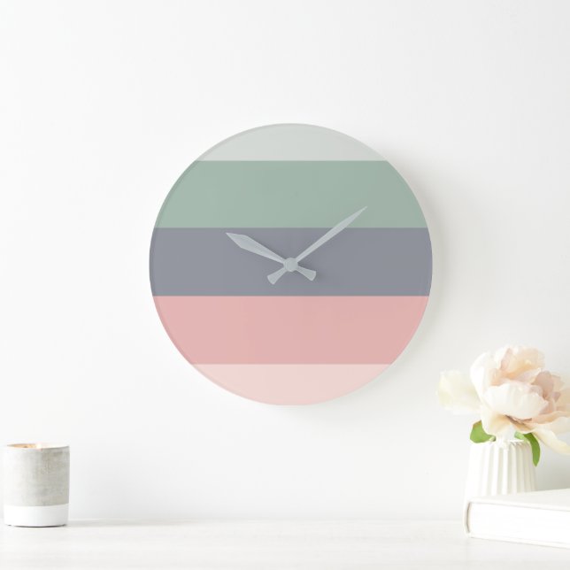 Modern Block Stripes Pastel Pattern Large Clock (Home)