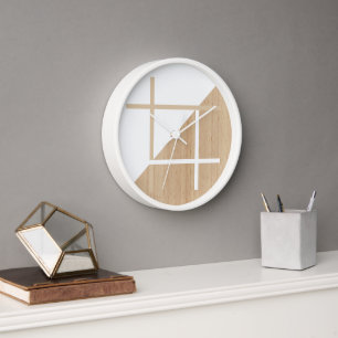 Modern Block Stripes Pattern On Faux Wooden Clock