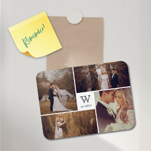 Modern Block Wedding Monogram Photo Collage Magnet