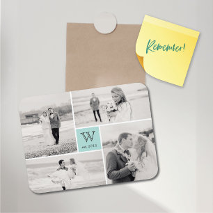 Modern Block Wedding Monogram Photo Collage Magnet