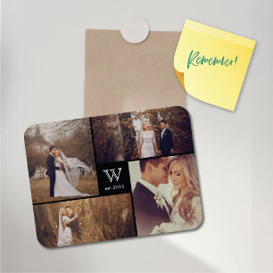 Modern Block Wedding Monogram Photo Collage Magnet