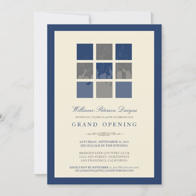 Modern Blocks Grand Opening Invitation (blue) (Front)