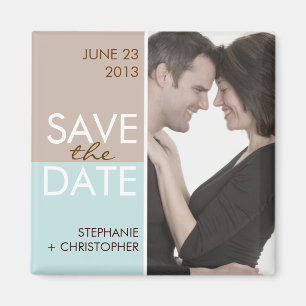 Modern Blocks Save the Date Brown & Teal Magnet