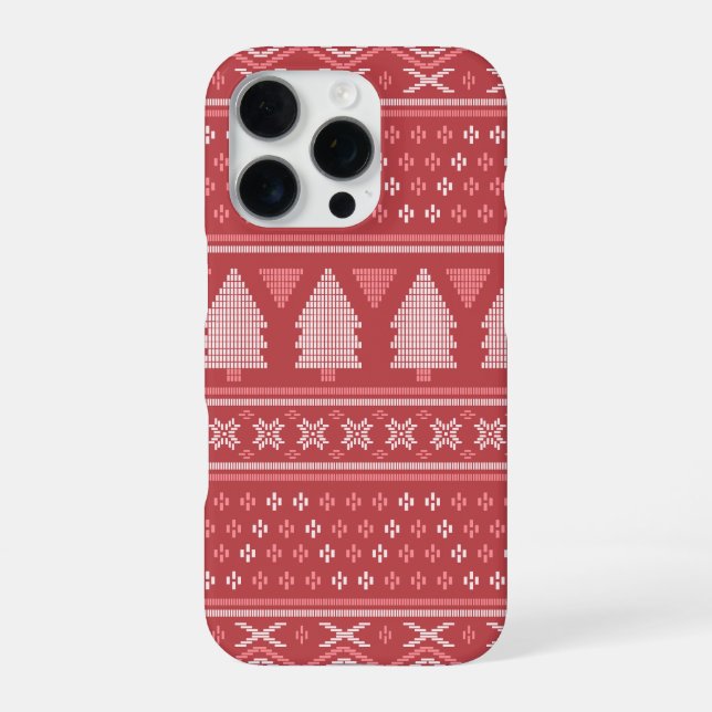 Modern Blocky Christmas Tree Pattern iPhone Case (Back)