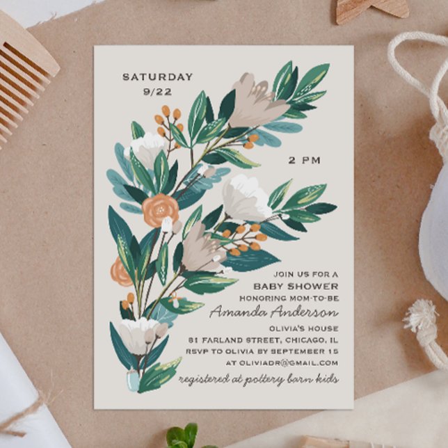 Modern bloom floral botanical greenery baby shower invitation (Creator Uploaded)