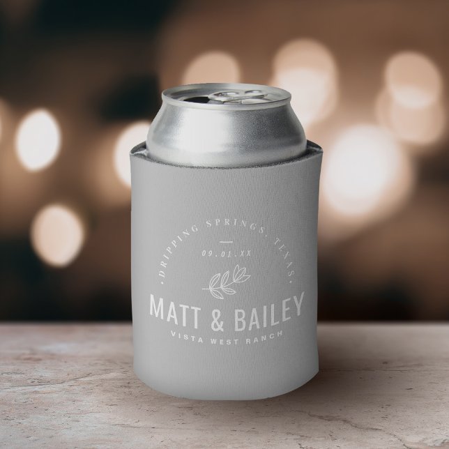 Modern Bloom Wedding Monogram | Grey Can Cooler (Creator Uploaded)
