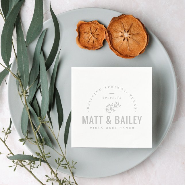 Modern Bloom Wedding Monogram | Grey Napkin (Creator Uploaded)