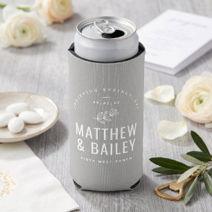 Modern Bloom Wedding Monogram Grey Seltzer Can Cooler