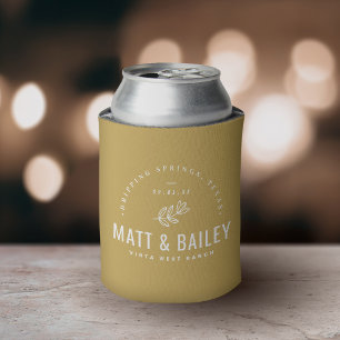 Modern Bloom Wedding Monogram Mustard Yellow Can Cooler