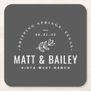 Modern Bloom Wedding Monogram Square Paper Coaster