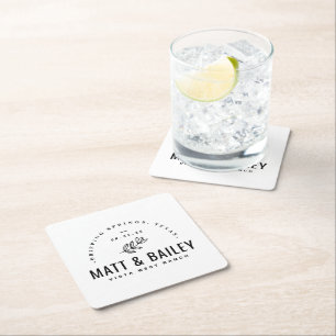 Modern Bloom Wedding Monogram Square Paper Coaster