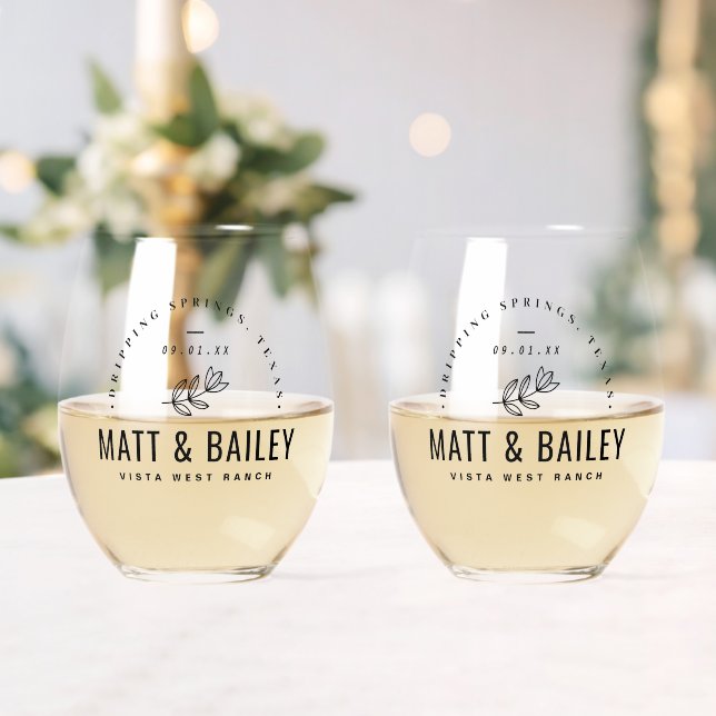 Modern Bloom Wedding Monogram Stemless Wine Glass (Insitu (Wedding))