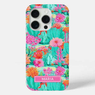 Modern Blooming Cacti Personalised iPhone 15 Pro Case