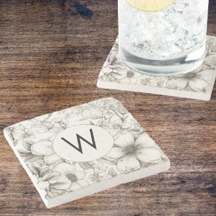 Modern Blooms Monogram Stone Coaster