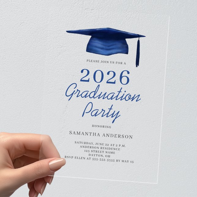 Modern Blue 2026 Graduation Party  Acrylic Invitations (Creator Uploaded)