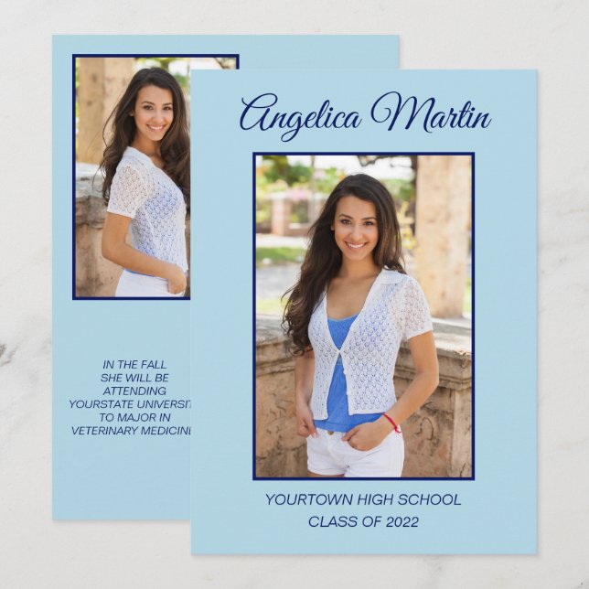 Modern Blue 2 Side Graduation 3 Photo Class 2022 (Front/Back)