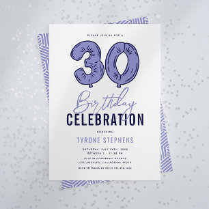 Modern Blue 30th Birthday Party Invitation