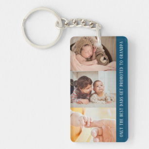 Modern Blue 3 Photo Collage for Grandpa Key Ring