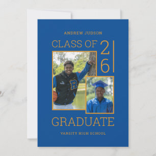 Modern Blue 3 Photos Class Of 25 Graduation Party Invitation
