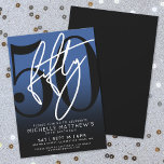 Modern Blue 50th Birthday Party Invitation<br><div class="desc">Celebrate fifty years in style with this modern grey to black gradient 50th birthday party invitation. The design features a large black "50" across most of the card, with a handwritten script-style white "Fifty" layered over it for a bold, contemporary look. The party details sit neatly at the bottom in...</div>