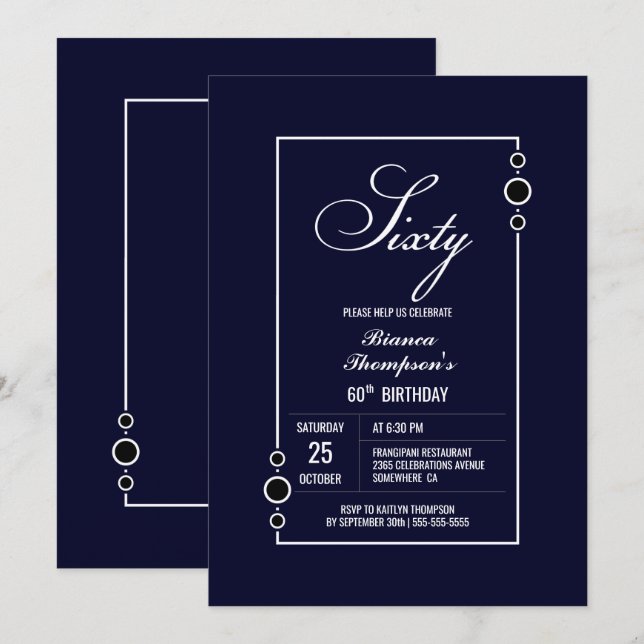 Modern Blue 60th Birthday Party Invitation (Front/Back)