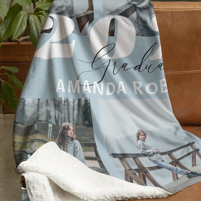 Modern Blue 6 Photo Graduation Fleece Blanket (Creator Uploaded)