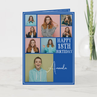 Modern Blue 8 Photo Collage 18th Birthday Card