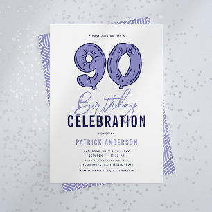 Modern Blue 90th Birthday Party Invitation