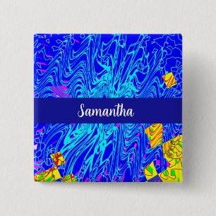 Modern Blue Abstract Art Painting 15 Cm Square Badge