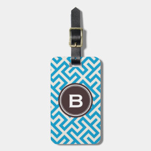 Modern blue abstract geometric patterns monogram luggage tag