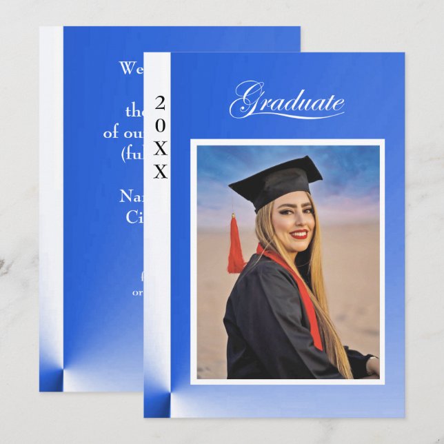 Modern Blue Abstract Grad Announcement with photo (Front/Back)