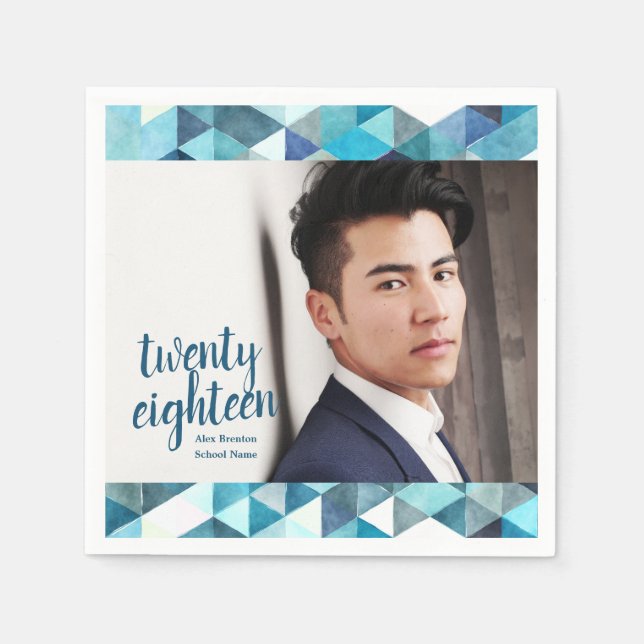 Modern Blue Abstract Graduate Paper Napkins (Front)