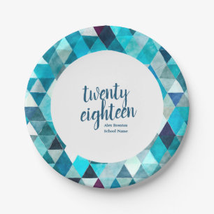 Modern Blue Abstract Graduation Party Plates