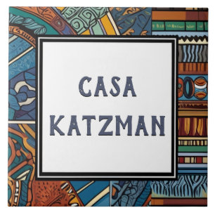 Modern Blue Abstract House Name Plate Sign Ceramic Tile