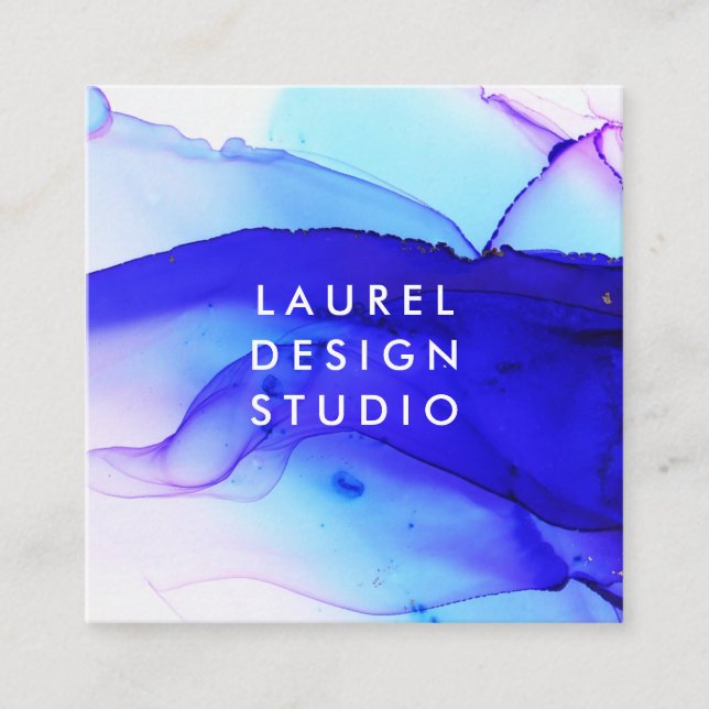Modern Blue Abstract Square Business Card (Front)