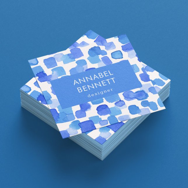 Modern Blue Abstract Square Business Card (Creator Uploaded)