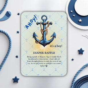 Modern Blue Ahoy! Anchor Nautical Baby Shower Enclosure Card