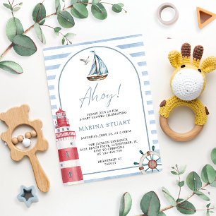 Modern Blue Ahoy Nautical Baby Shower Invitation