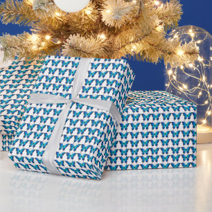Modern Blue and Black Butterfly Pattern Wrapping Paper