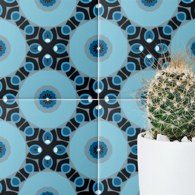 Modern Blue and Black Geometric Pattern Ceramic Tile (Creator Uploaded)