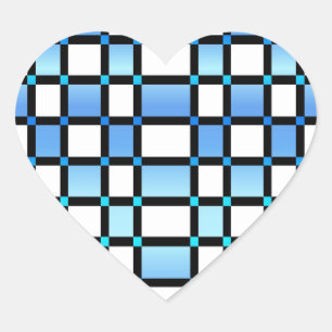 Modern Blue And Black Square Tiles Heart Sticker